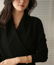 授乳もオフィスも両立カシュクールネックニットトップスxyf9368 ブラック