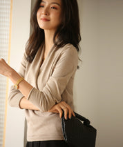 授乳もオフィスも両立カシュクールネックニットトップスxyf9368 モカ