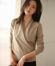 授乳もオフィスも両立カシュクールネックニットトップスxyf9368 モカ