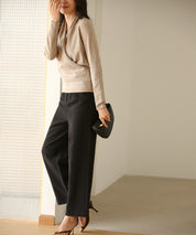 授乳もオフィスも両立カシュクールネックニットトップスxyf9368 モカ