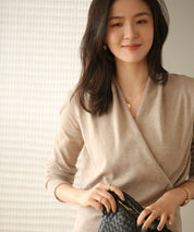 授乳もオフィスも両立カシュクールネックニットトップスxyf9368 モカ