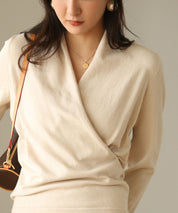 授乳もオフィスも両立カシュクールネックニットトップスxyf9368 ベージュ