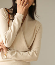 授乳もオフィスも両立カシュクールネックニットトップスxyf9368 ベージュ