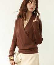 授乳もオフィスも両立カシュクールネックニットトップスxyf9368 ダークブラウン