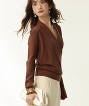 授乳もオフィスも両立カシュクールネックニットトップスxyf9368 ダークブラウン