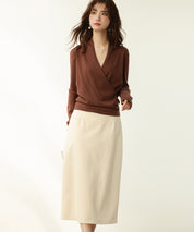 授乳もオフィスも両立カシュクールネックニットトップスxyf9368 ダークブラウン