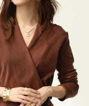 授乳もオフィスも両立カシュクールネックニットトップスxyf9368 ダークブラウン