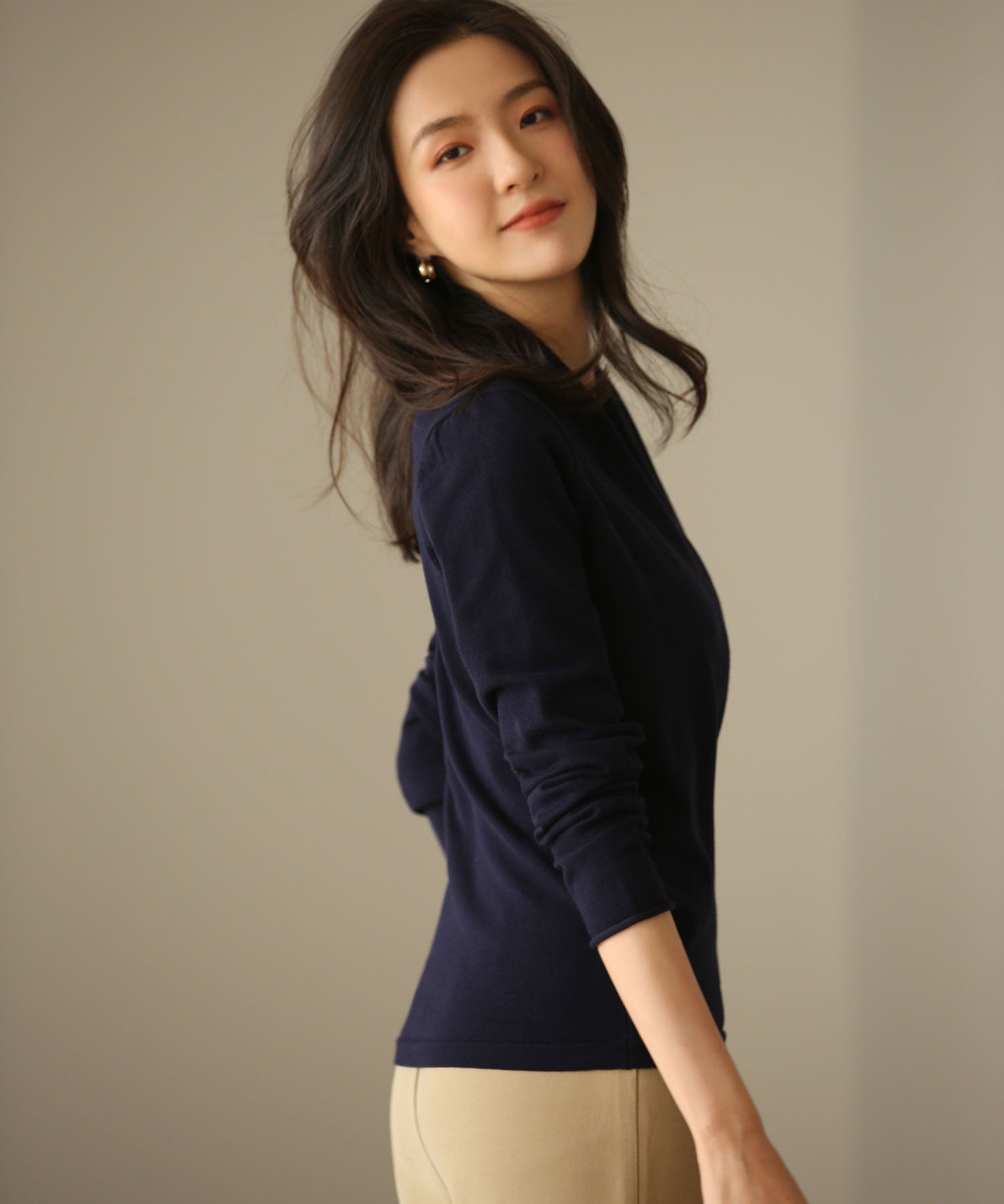 授乳もオフィスも両立カシュクールネックニットトップスxyf9368 ネイビー