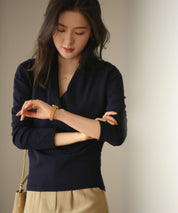 授乳もオフィスも両立カシュクールネックニットトップスxyf9368 ネイビー