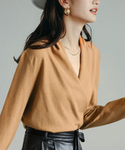 授乳もオフィスも両立カシュクールネックニットトップスxyf9368 キャメル
