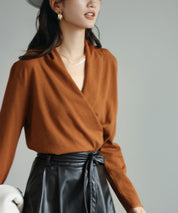 授乳もオフィスも両立カシュクールネックニットトップスxyf9368 ブラウン