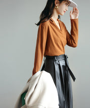 授乳もオフィスも両立カシュクールネックニットトップスxyf9368 ブラウン