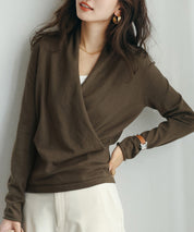 授乳もオフィスも両立カシュクールネックニットトップスxyf9368 カーキ