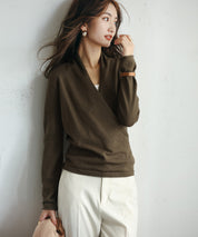 授乳もオフィスも両立カシュクールネックニットトップスxyf9368 カーキ