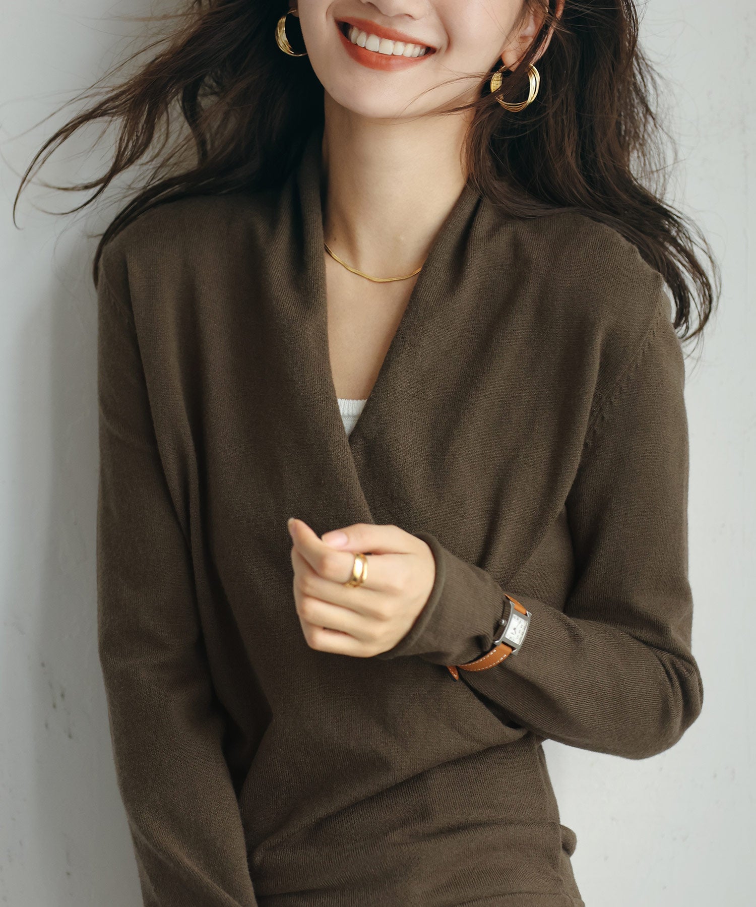 授乳もオフィスも両立カシュクールネックニットトップスxyf9368 カーキ