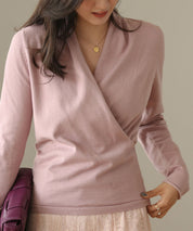 授乳もオフィスも両立カシュクールネックニットトップスxyf9368 ピンク