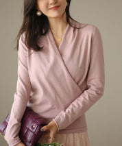 授乳もオフィスも両立カシュクールネックニットトップスxyf9368 ピンク