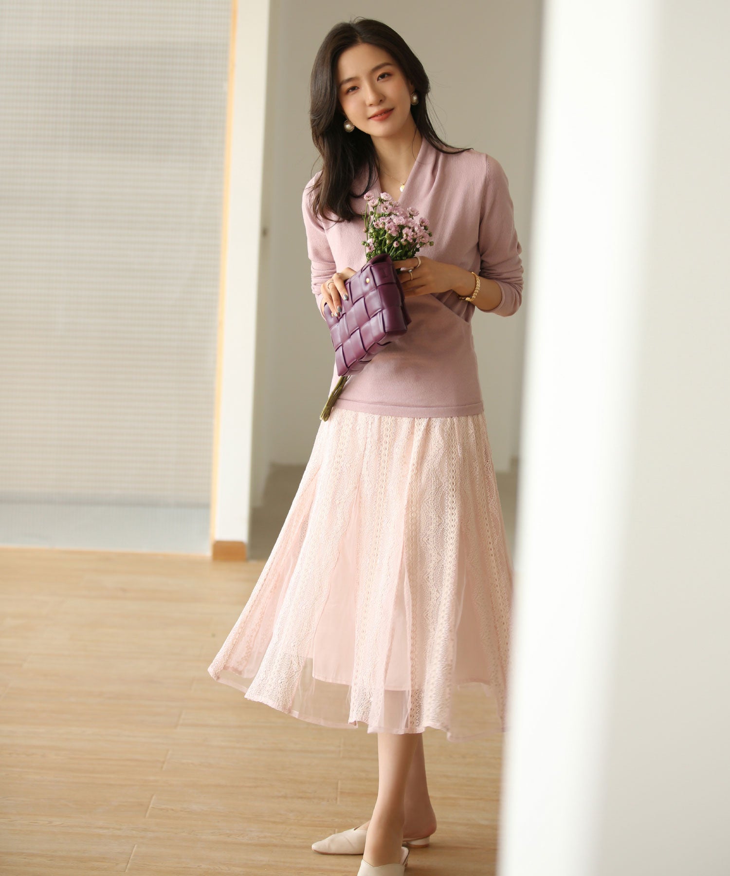 授乳もオフィスも両立カシュクールネックニットトップスxyf9368 ピンク