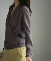 授乳もオフィスも両立カシュクールネックニットトップスxyf9368 チャコール