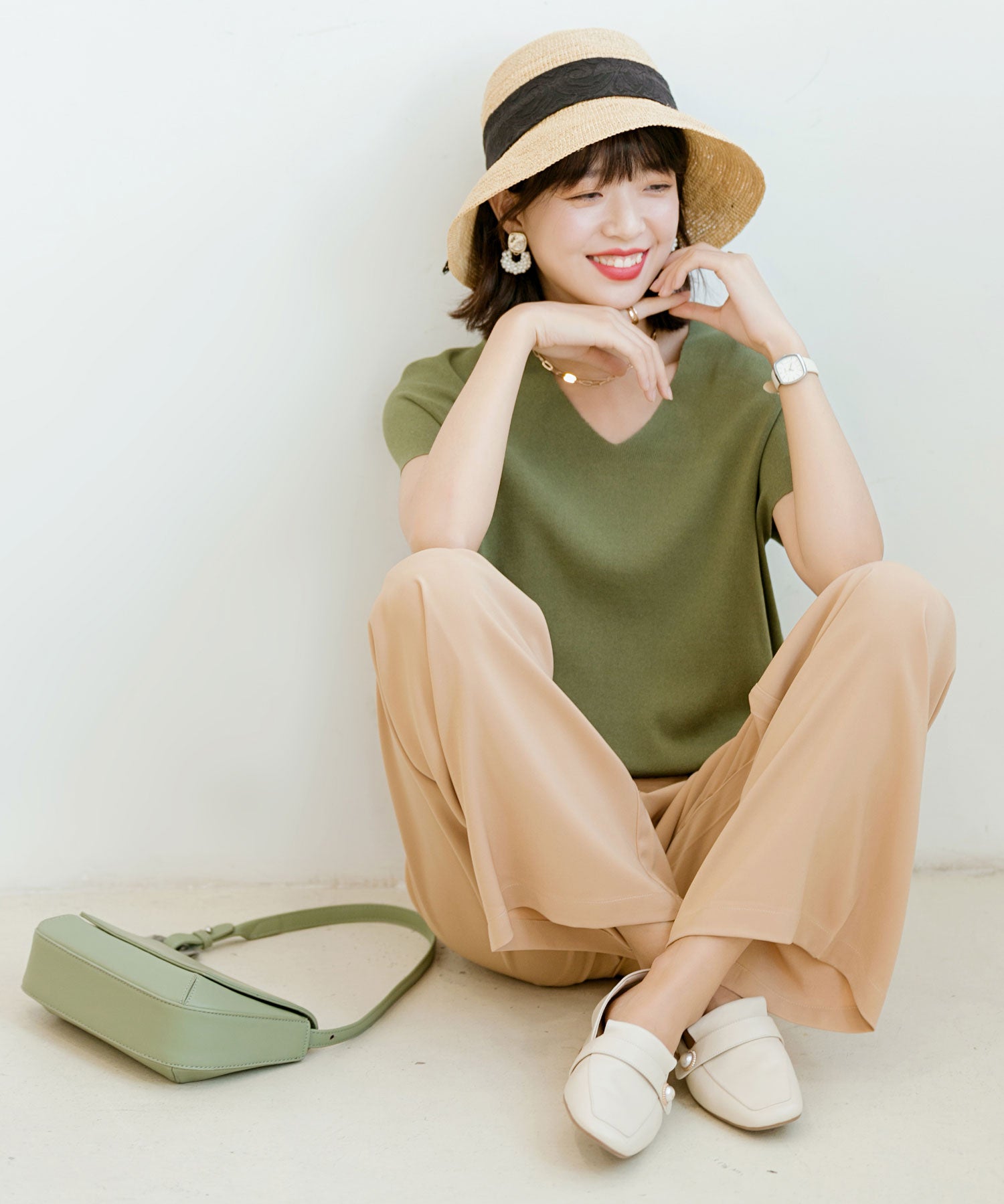 とろみセミワイドパンツxyz2033 ベージュ