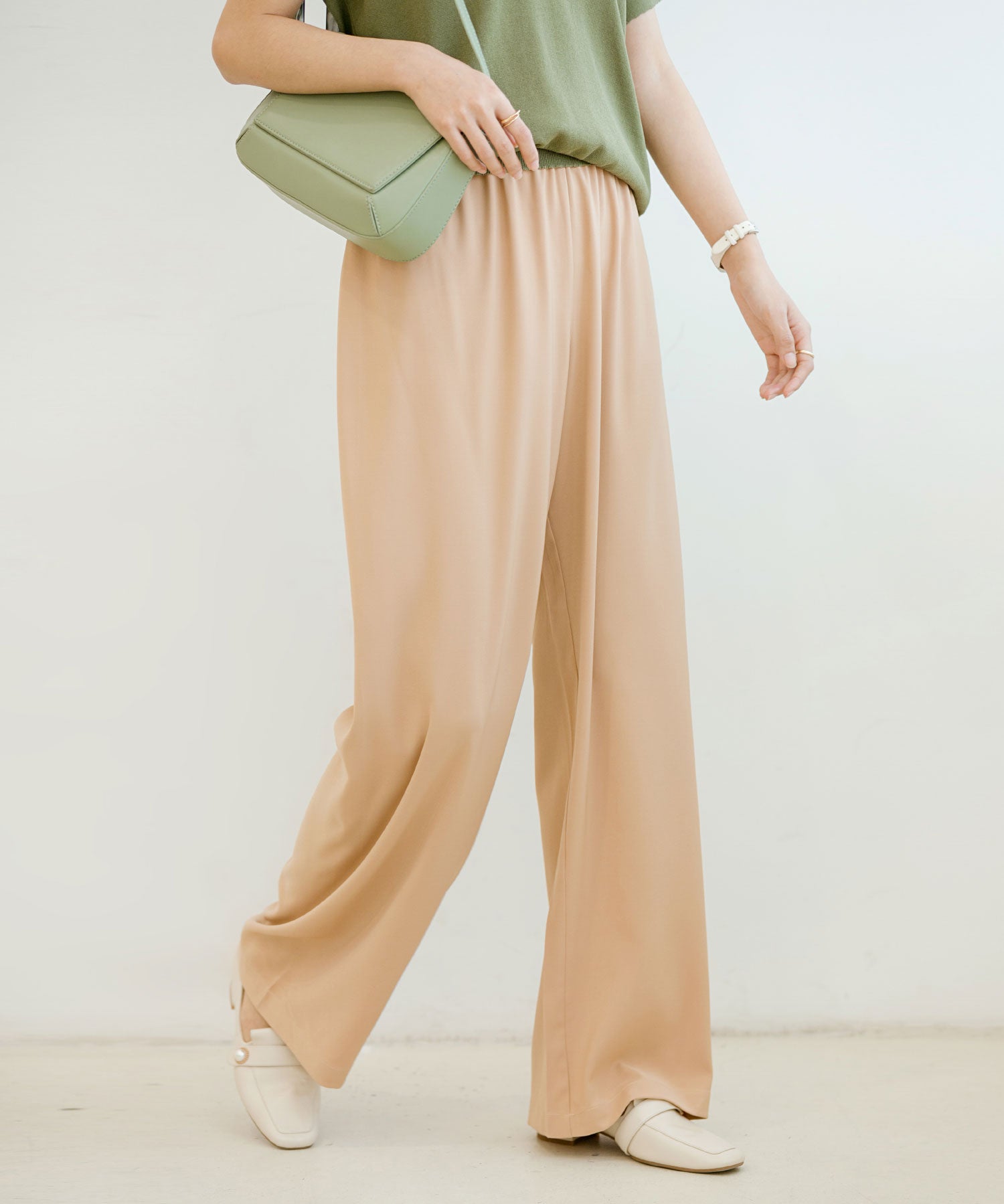 とろみセミワイドパンツxyz2033 ベージュ