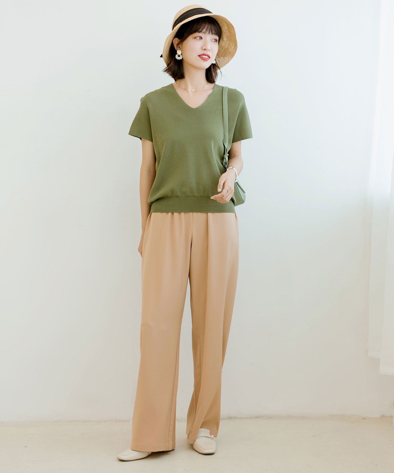 とろみセミワイドパンツxyz2033 ベージュ