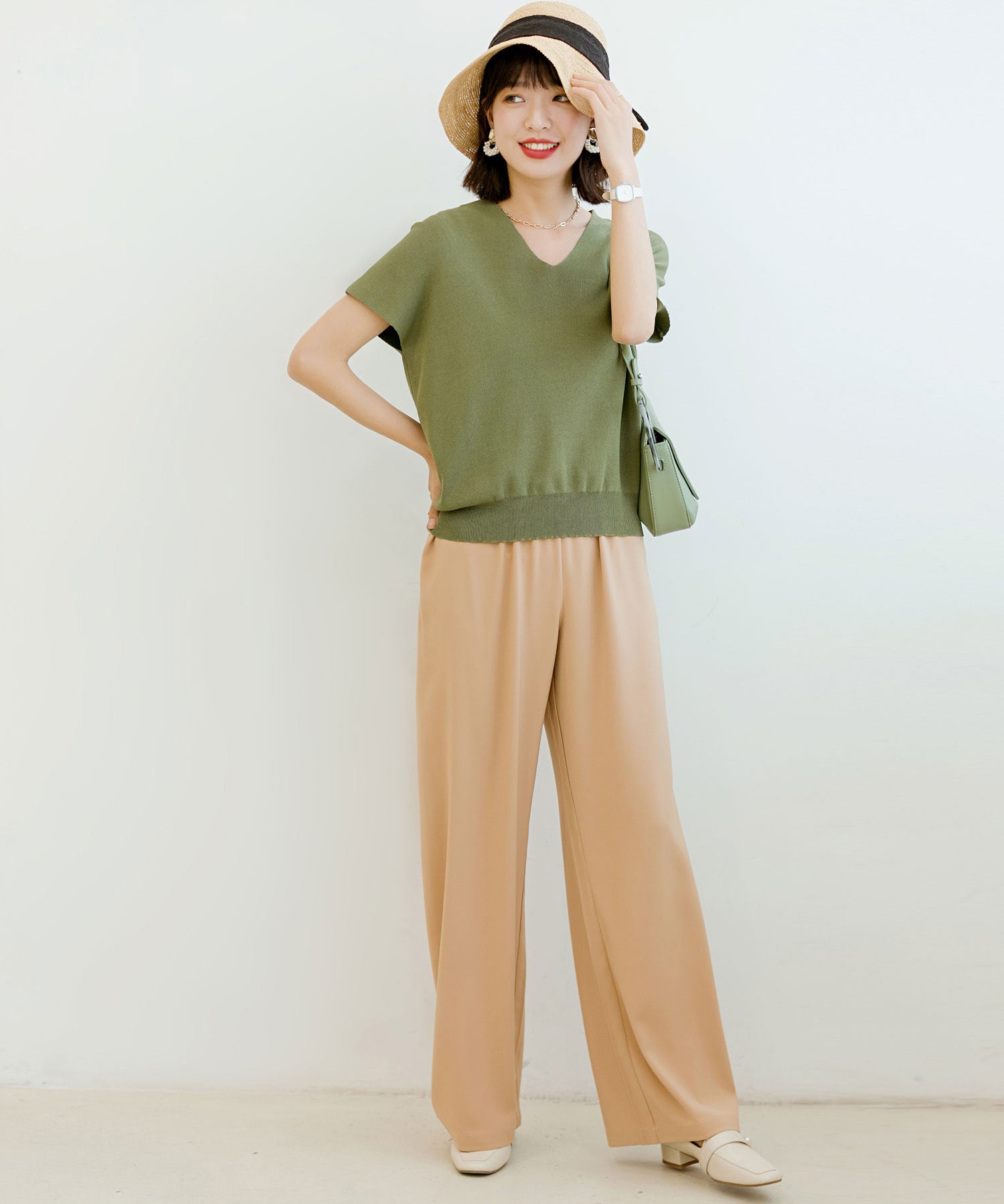 とろみセミワイドパンツxyz2033 ベージュ