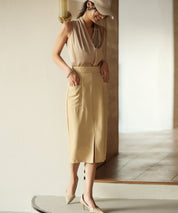 センタースリット入りタイトスカートxyz2167 イエロー