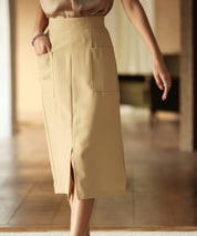 センタースリット入りタイトスカートxyz2167 イエロー