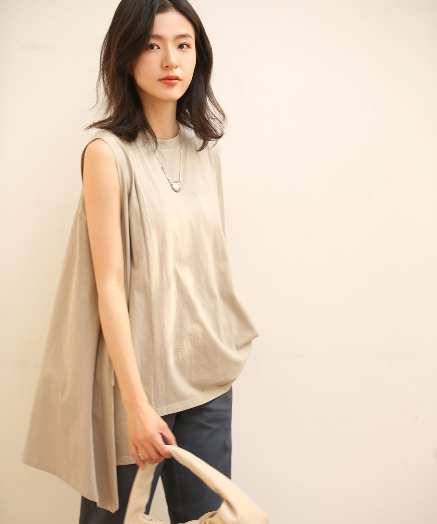 ノースリーブクルーネックカットソーxyz2194 ベージュ