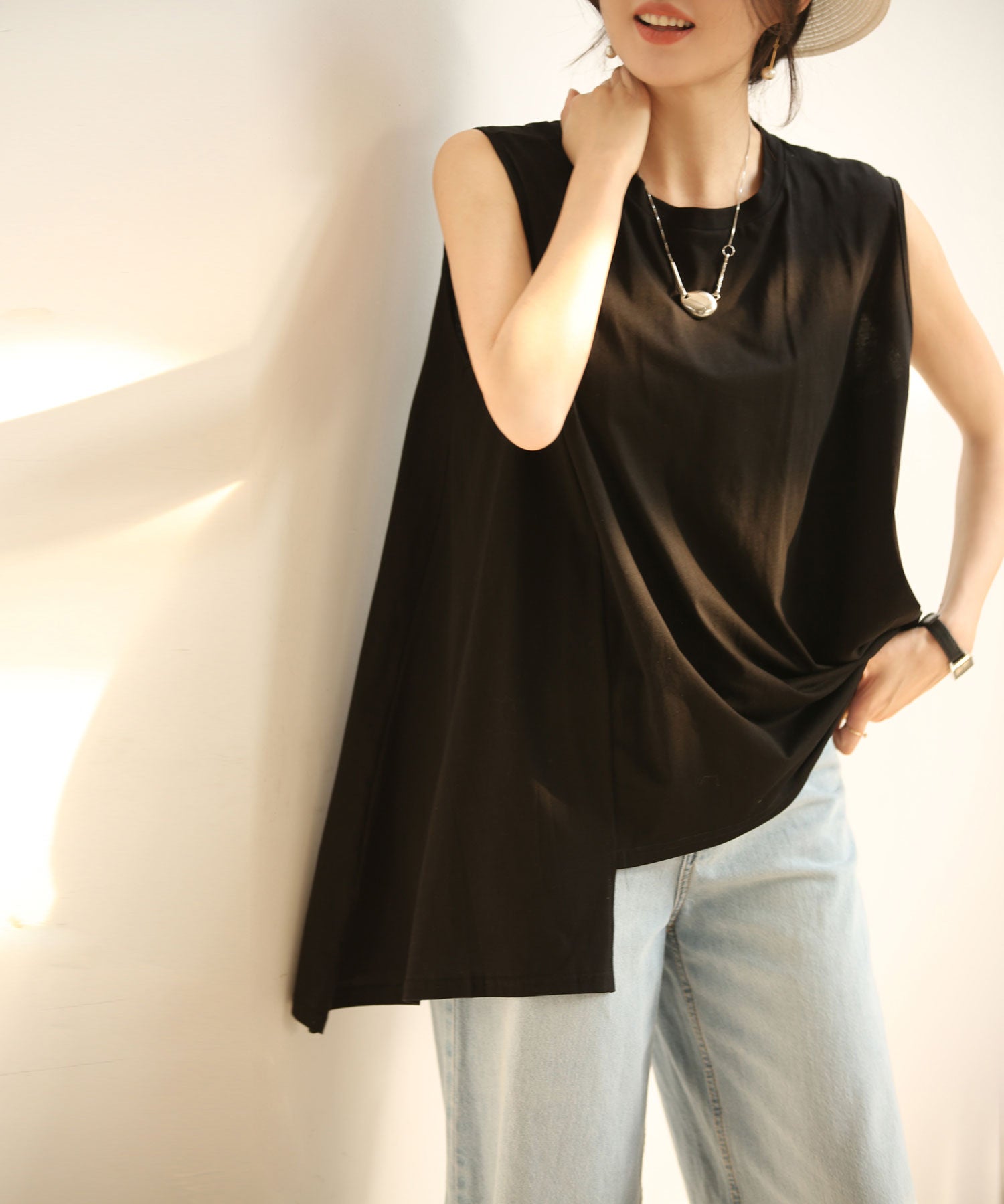 ノースリーブクルーネックカットソーxyz2194 ブラック