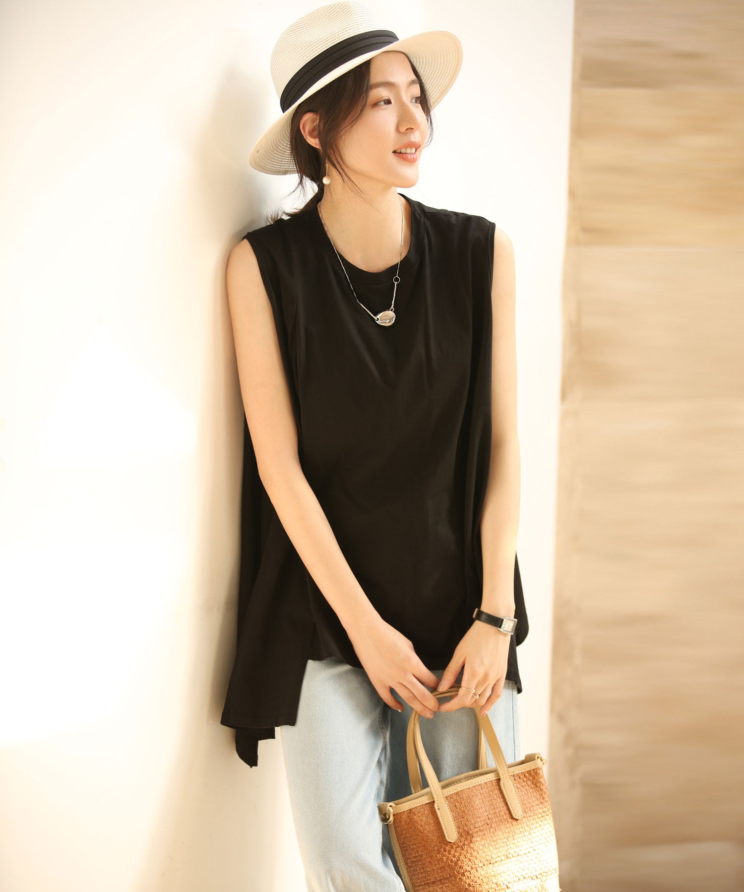 ノースリーブクルーネックカットソーxyz2194 ブラック