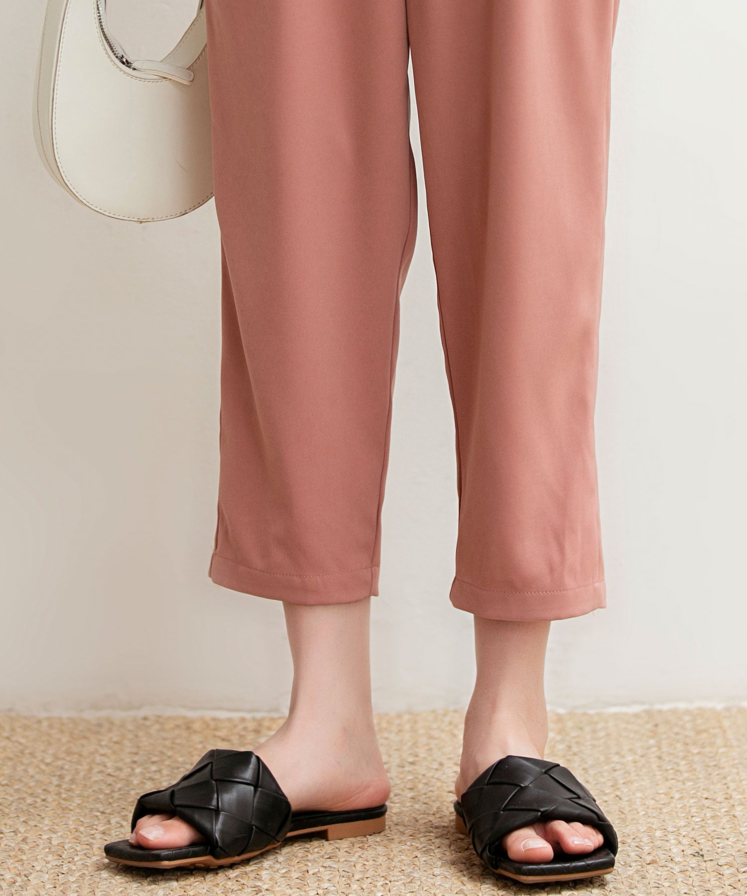 ロングシーズン対応ウエストゴムイージークロップドパンツxyz2312 コーラル