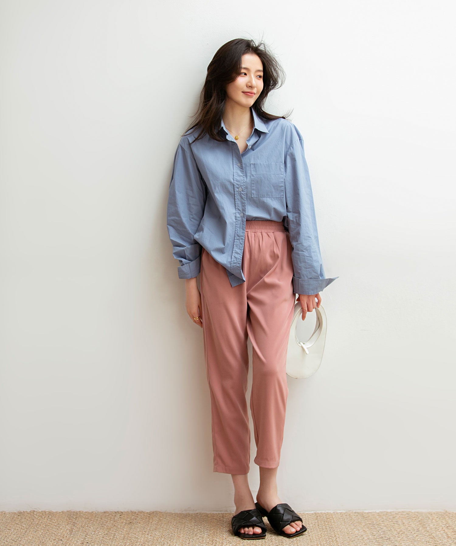 ロングシーズン対応ウエストゴムイージークロップドパンツxyz2312 コーラル