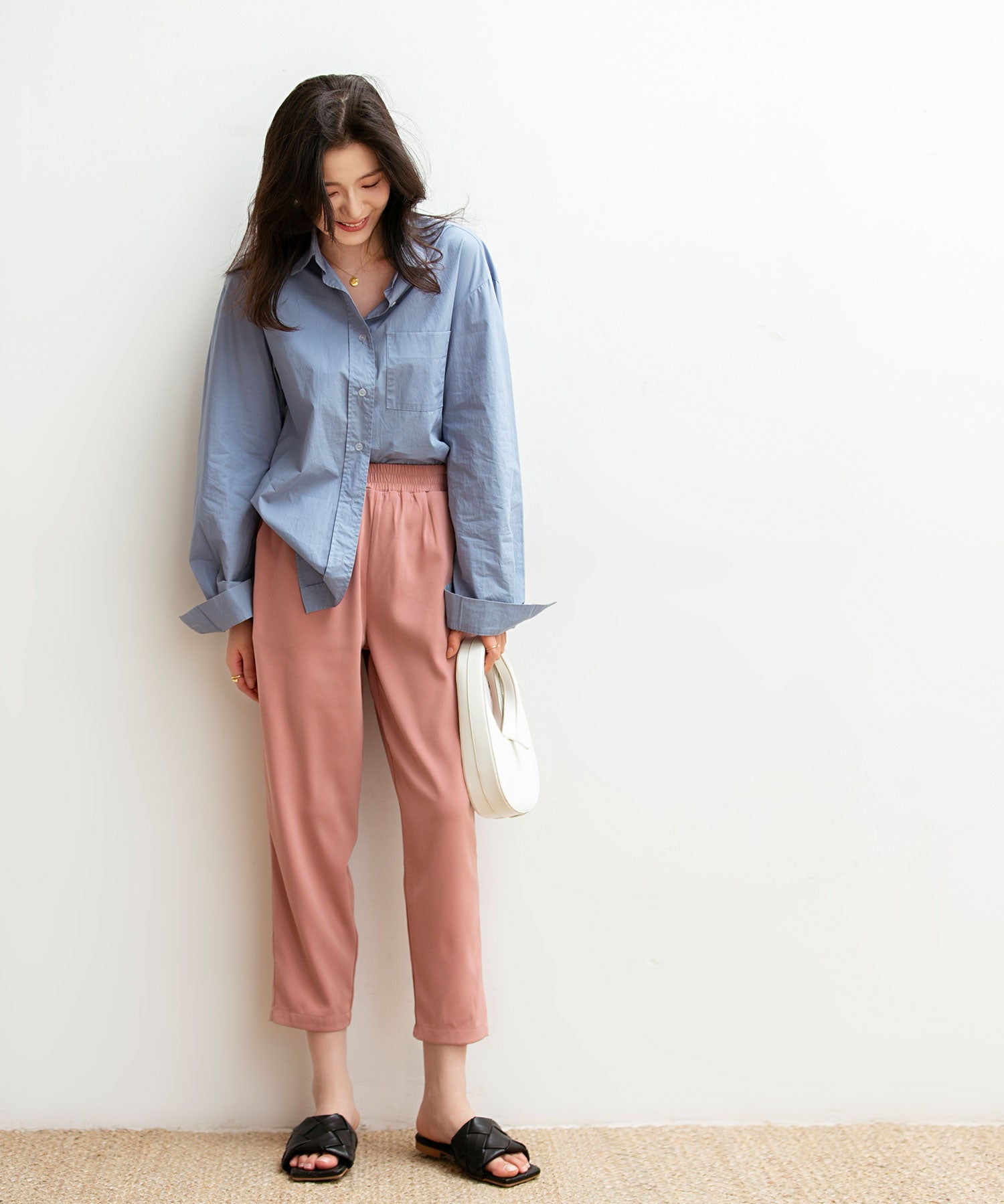 ロングシーズン対応ウエストゴムイージークロップドパンツxyz2312 コーラル