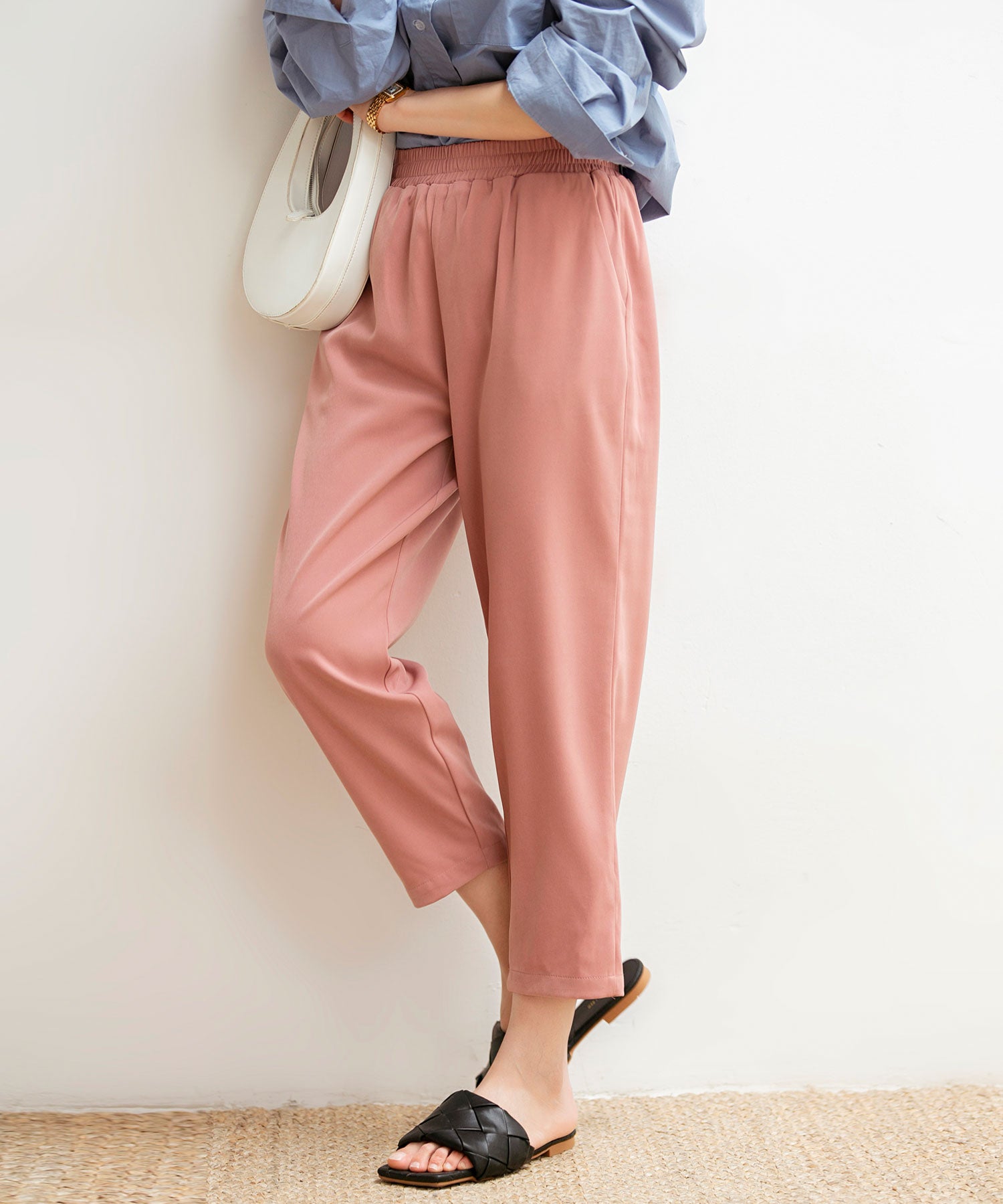 ロングシーズン対応ウエストゴムイージークロップドパンツxyz2312 コーラル