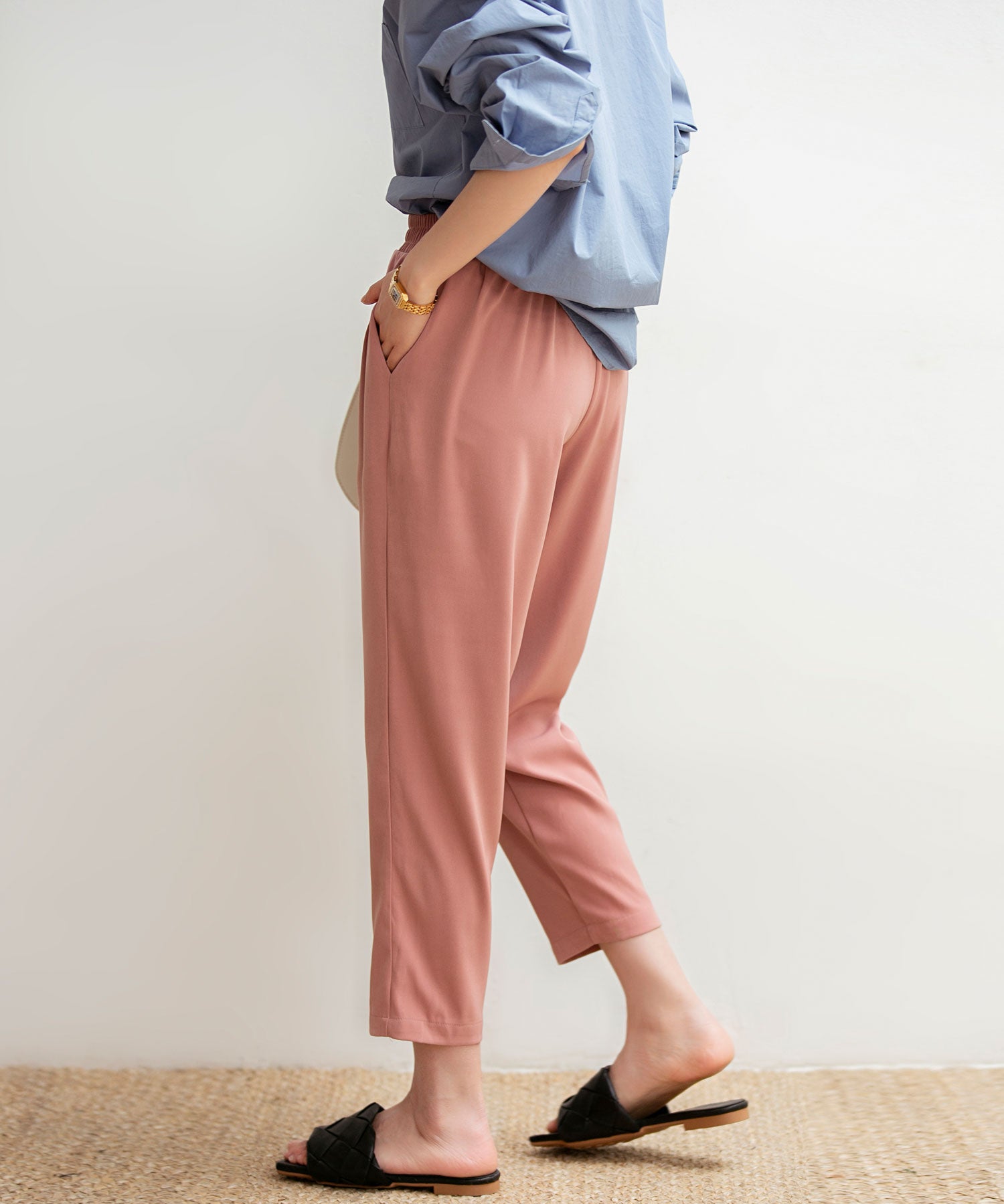 ロングシーズン対応ウエストゴムイージークロップドパンツxyz2312 コーラル