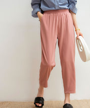 ロングシーズン対応ウエストゴムイージークロップドパンツxyz2312 コーラル