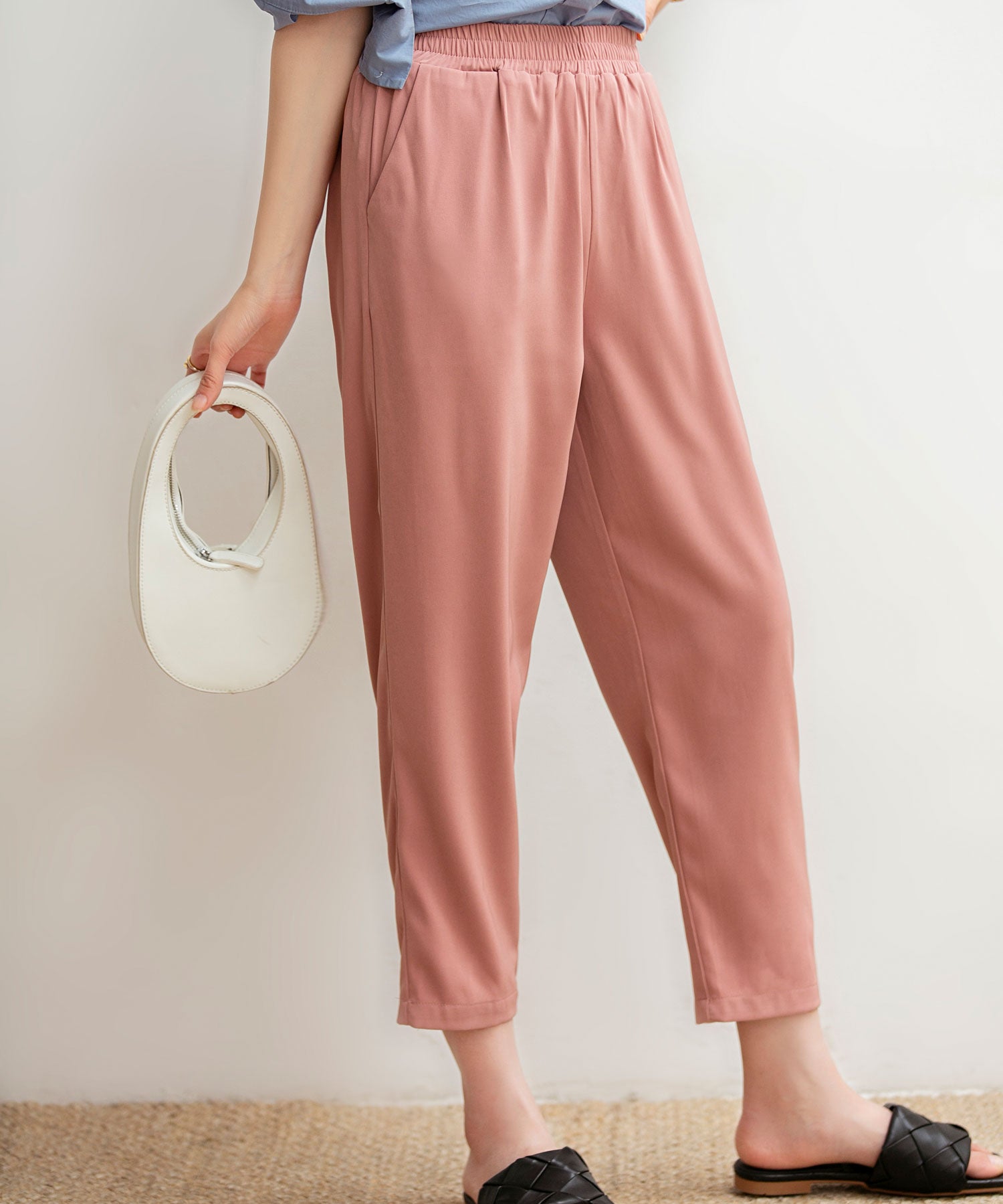 ロングシーズン対応ウエストゴムイージークロップドパンツxyz2312 コーラル