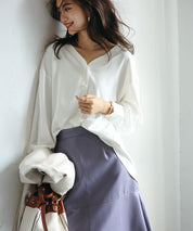 バックVネックシフォンブラウスxyz2413 ホワイト