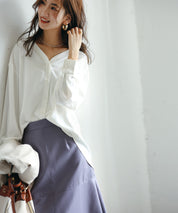 バックVネックシフォンブラウスxyz2413 ホワイト