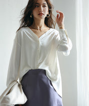 バックVネックシフォンブラウスxyz2413 ホワイト