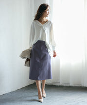 バックVネックシフォンブラウスxyz2413 ホワイト