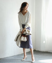 バックVネックシフォンブラウスxyz2413 ホワイト