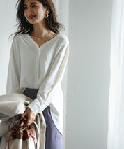 バックVネックシフォンブラウスxyz2413 ホワイト