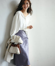 バックVネックシフォンブラウスxyz2413 ホワイト