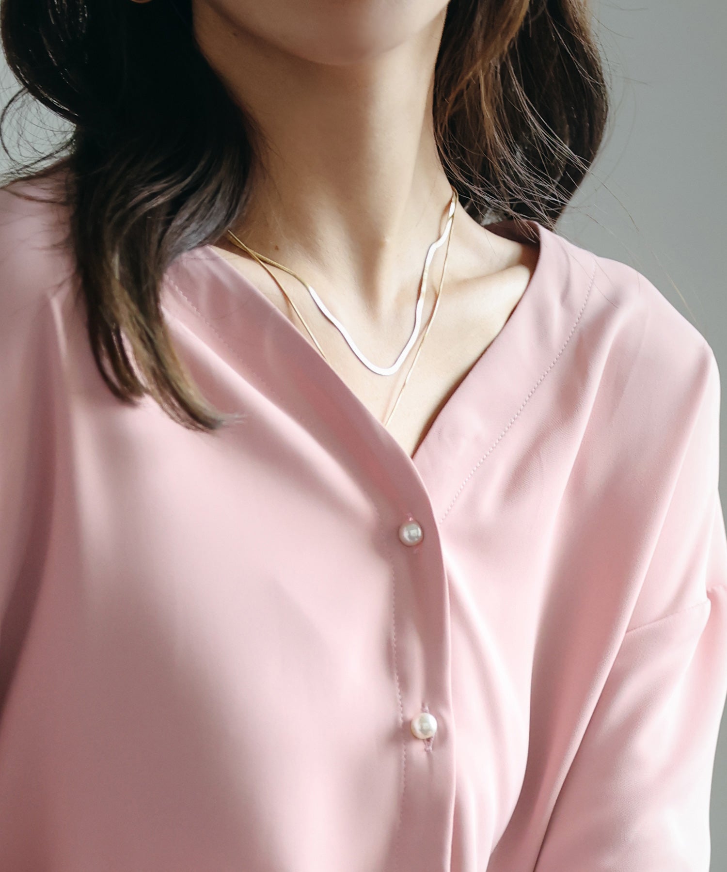 バックVネックシフォンブラウスxyz2413 ピンク