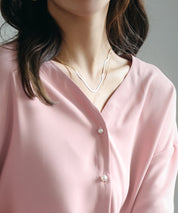 バックVネックシフォンブラウスxyz2413 ピンク