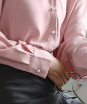 バックVネックシフォンブラウスxyz2413 ピンク