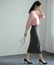 バックVネックシフォンブラウスxyz2413 ピンク